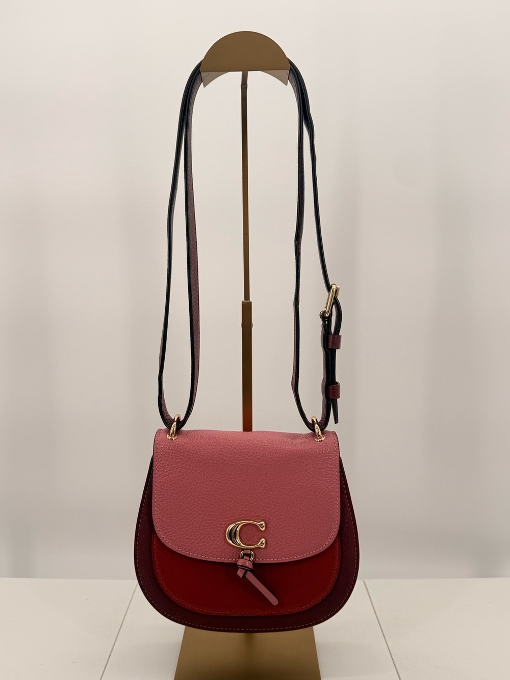 COACH Remi Saddle Bag Rose Multi Colorblock Pebbled Leather Crossbody